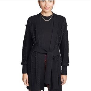 Nicholas Cozy Grandpa Pom Pom Belted Cardigan Small